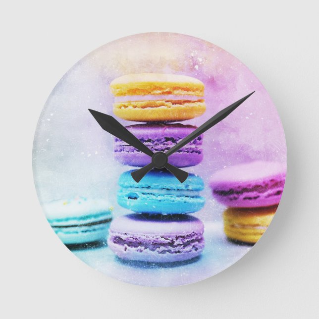 Horloge Ronde Aquarelle Macaron Aliments Abstrait (Recto)
