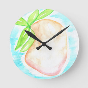 Horloge Ronde Aquarelle Mangue Peint à la Main Cuisine Tropicale