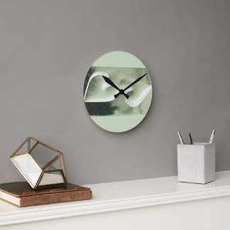 Horloge Ronde Aquarelle moderne unique deux coeurs argentés