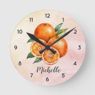 Horloge Ronde Aquarelle personnalisée tendance fruit orange