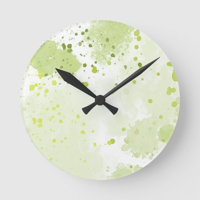 Horloge Ronde Aquarelle Plaques Vert et Sage (Recto)