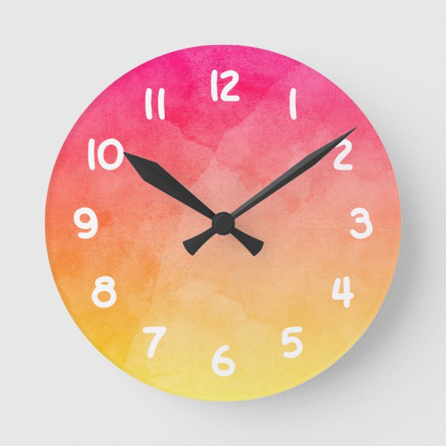Horloge Ronde Aquarelle rose à jaune (Recto)
