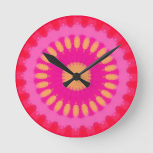 Horloge Ronde Aquarelle rose et orange Mandala