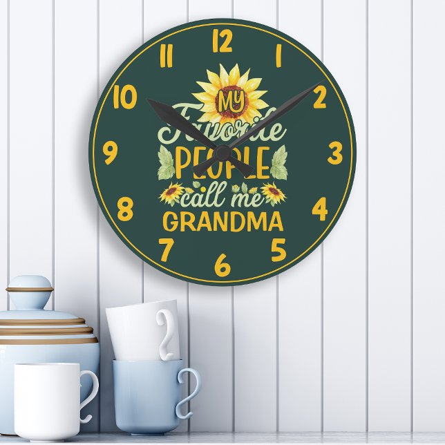 Horloge Ronde Aquarelle Tournesol Mon peuple favori Grand-mère (Créateur téléchargé)