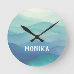Horloge Ronde Aquarelle Turquoise Marine bleu Ombre stratifié