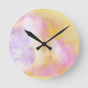 Horloge Ronde Aquarelles abstraites - arrière - plan orange