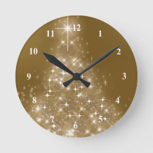 Horloge Ronde Arbre de Noël élégant et brillant d'or