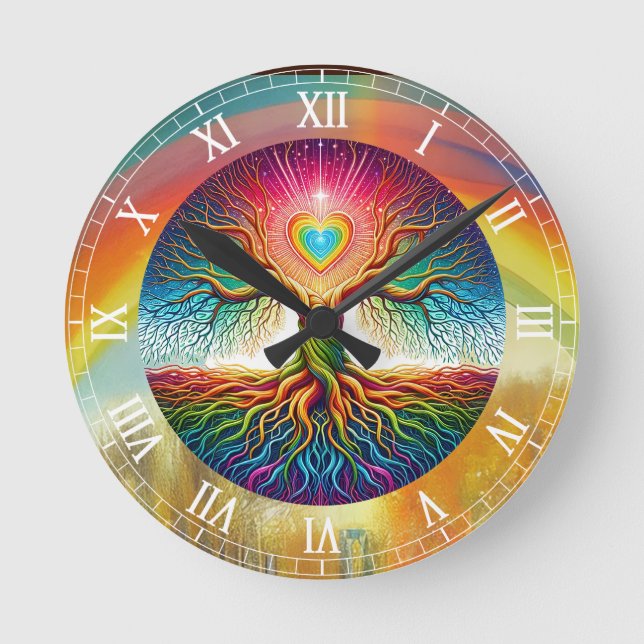 Horloge Ronde Arbre de Vie Arc-en-Ciel  (Recto)
