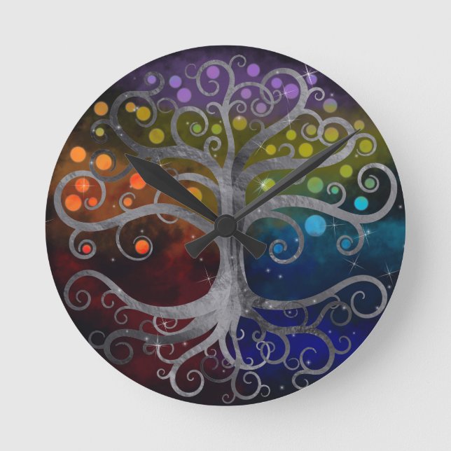 Horloge Ronde Arbre de vie Silver Swirl (Recto)