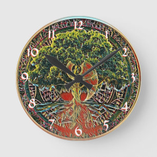 Horloge Ronde Arbre de vie Yin Yang