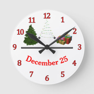 Horloge Ronde Arbre + Lumières + Cadeaux = 25 décembre
