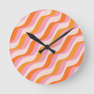 Horloge Ronde Arc en arc-en-ciel rose orange Abstrait soleil rét