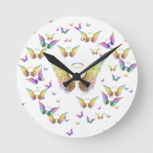 Horloge Ronde Arc-en-ciel Ange ailes et Halos