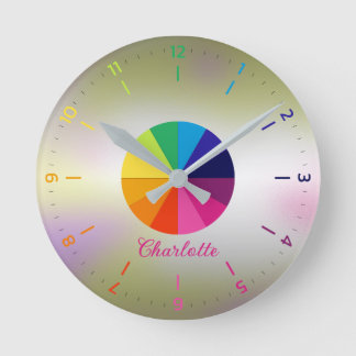 Horloge Ronde Arc-en-ciel Iridescente Girls Pink