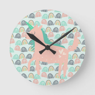 Horloge Ronde Arcs-en-ciel et licornes