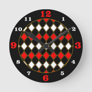Horloge Ronde Arlequin Motif à Accentuation Rouge/Or