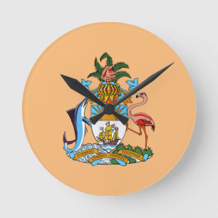 Horloge Ronde Armoiries des Bahamas - Marlin, Flamant rose, Conq