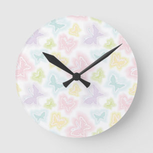 Horloge Ronde Arrière - plan avec des papillons dans l'aquarell