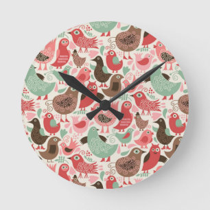 Horloge Ronde arrière - plan avec les oiseaux mignons