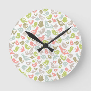 Horloge Ronde arrière - plan avec ornement d'oiseaux colorés