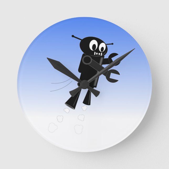 Horloge Ronde Arrière - plan Black Flying Robot Blue Sky (Recto)