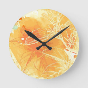 Horloge Ronde Arrière - plan d'aquarelle de vecteur et fleurs