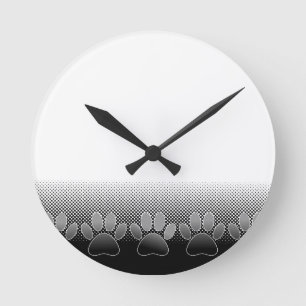 Horloge Ronde Arrière - plan de dégradé de pattes noir et blanc