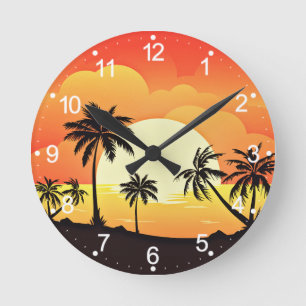 Horloge Ronde Arrière - plan d'été avec palmiers-32134