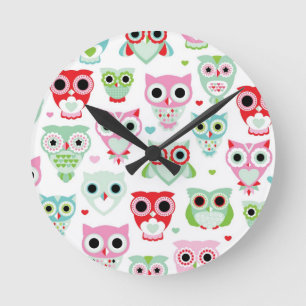Horloge Ronde arrière - plan en pastel de hibou de couleur de