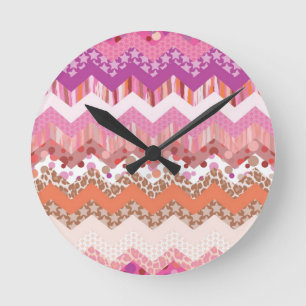 Horloge Ronde Arrière - plan rose de zigzag