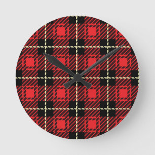 Horloge Ronde Arrière - plan rouge de plaid