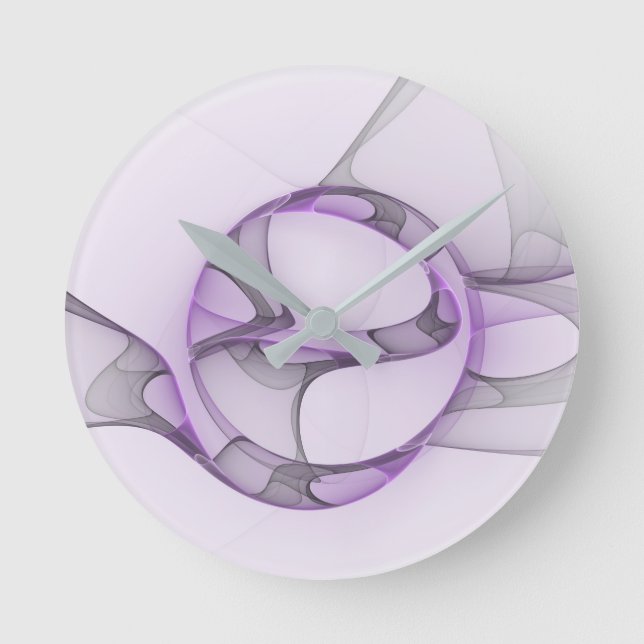 Horloge Ronde Art Abstrait moderne Fractal Lavender Grey (Recto)