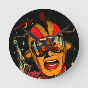 Horloge Ronde Art comique d'astronaute de la science fiction