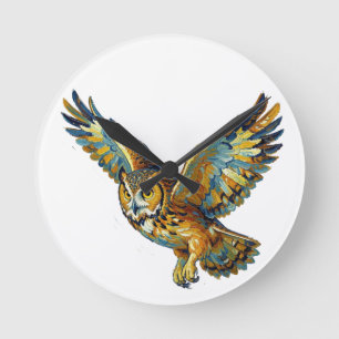 Horloge Ronde Art de coup de pinceau coloré abstrait de hibou vo