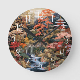 Horloge Ronde Art du paysage japonais : Cascade et village
