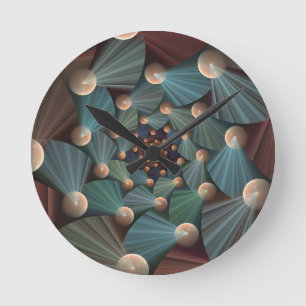 Horloge Ronde Art Fractal Abstrait Avec Profondeur Bleu Brown Ar