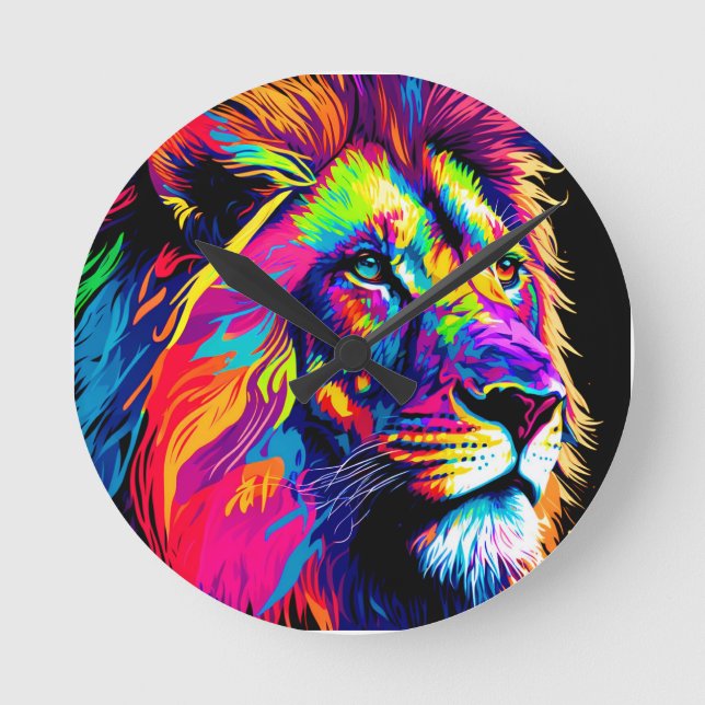 Horloge Ronde Art numérique Abstrait 3d Portrait de Lion (Recto)