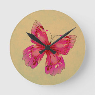 Horloge Ronde Art papillon vintage rose