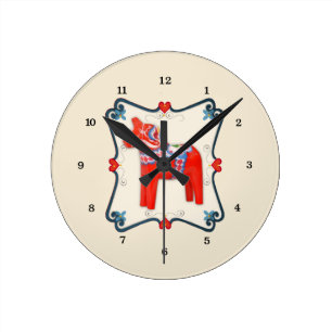 Horloge Ronde Art populaire de cheval de Dala de Suédois encadr