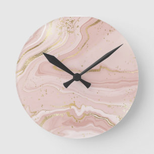 Horloge Ronde Art tendance en marbre rose et or