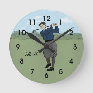 Horloge Ronde Art vintage décoré d'un monogramme de golf de