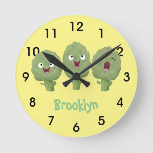 Horloge Ronde Artichauts chantants mignons légumes dessin animé