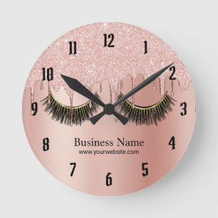 Horloge Ronde Artiste de maquillage Rose moderne Salon d'or