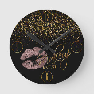 Horloge Ronde Artiste maquillage Dusty Lèpes Roses et Confetti d