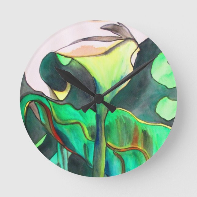 Horloge Ronde Arum Lily aquarelle peinture originale (Recto)