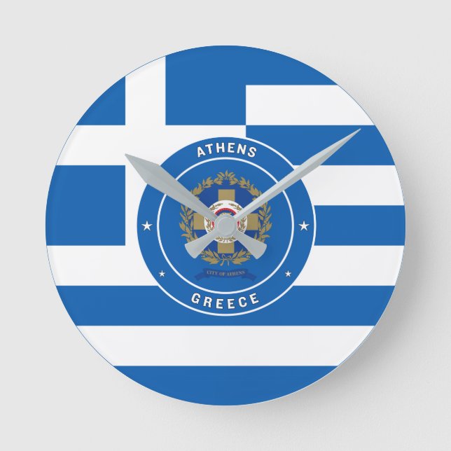 Horloge Ronde Athènes, Grèce Emblème & Drapeau (Recto)