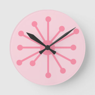 Horloge Ronde Atom rétro de l'âge atomique simple en rose