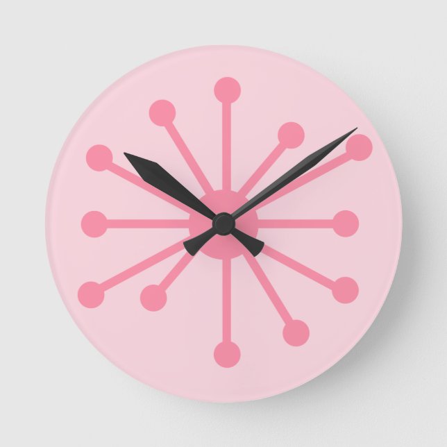 Horloge Ronde Atom rétro de l'âge atomique simple en rose (Recto)