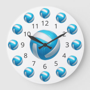 Horloge Ronde Atome de Volleyball Bleu avec des Chiffres  Grande