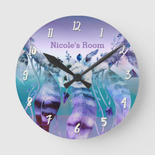 Horloge Ronde Attrape-rêve Personnalisé Bohème Violet et Turquoi